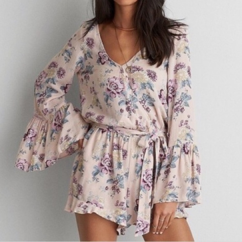 Floral, belted romper